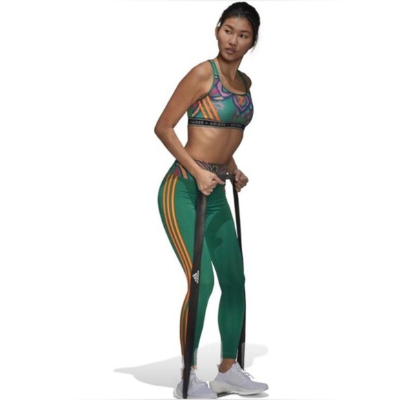 Adidas + Farm Rio Women's Bold Green/Signal‎ Orange athletic Leggings size small - Picture 5 of 14